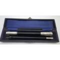 EBONY & Sterling Silver Vintage Conductor Travelling Baton. HALLMARKED MOUNTS. LONDON 1936. Boxed