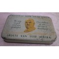 WWII 1940 chocolate tin, JAN SMUTS The South African Gifts & Comfort committee  Bilingual