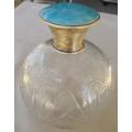 Hallmarked Sterling Silver and Guiloche enamel Lidded crystal perfume bottle. Birmingham 1938