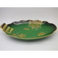 Carltonware Verte Royale Art Deco gilded bowl with Spider, Butterfly and flowers. 26 x 16cm