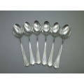 SIX ANTIQUE STERLING SILVER TEASPOONS BIRKS, CANADA  Pattern: `Fairfax` 114 grms