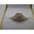 9ct yellow gold and diamond cluster NMJ DESIGNER ring. Diamond: 0.22ct Size: J-K SI Certificate