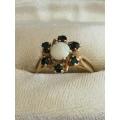 14ct Yellow Gold, Sapphire and Opal Ring Size N Width 11mm. 3 grms