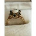 14ct Yellow Gold, Sapphire and Opal Ring Size N Width 11mm. 3 grms