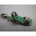 Awesome Sterling Silver Shoe Charm decorated with colorful green and pink enamel. (2 of 3)