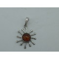 Cute Little Sterling Silver 925 & amber radiant sun shaped pendant
