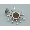 Cute Little Sterling Silver 925 & amber radiant sun shaped pendant