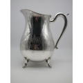 LARGE SILVER PLATED VINTAGE  JUG WITH ICE LIP LOVELY CHASED DECORATION. EXCELLENT CONDITION 20CM