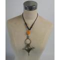 African Tribal Necklace with amber bead & amulet. Possibly low grade silver. A Beauty