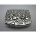 Vintage Hans Jensen, Denmark Silverplated Repousse pill or snuff box depicting musicians with their