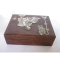 Wooden lidded Oriental Tea Caddy or Jewelry Box with gorgeous mother of Pearl decoration