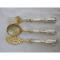 HALLMARKED CONTINENTAL SILVER HANDLED ART NOUVEAU 3 PIECE HORS D`OEVRE SERVING SET