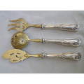 HALLMARKED CONTINENTAL SILVER HANDLED ART NOUVEAU 3 PIECE HORS D`OEVRE SERVING SET