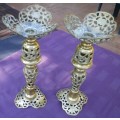 Vintage Pair of SOLID BRASS Tall Ornate Candle Holders. For thin or short stubby candles 29cm