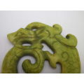 Vintage Chinese Carved Green Stone Dragon Amulet. 9 x 7.5 cm