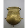 SOLID BRASS Vintage or Antique LIDDED  gunpowder CONTAINER to attach to belt. Possibly Ottoman