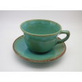 LINNWARE Green Glaze Cup and Saucer South African Pottery.