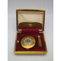 Vintage Gold Tone Powder Compact, Lipstick Holder & Comb Set,   Kigu London In Original Box
