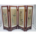 Vintage Chinese Hand painted, Signed Folding Table Screen. Wood & Glass.  35x24cm Exquisite!