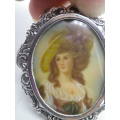 Hallmarked Sterling Silver pendant or brooch with Hand painted Portrait 5 cm x 4cm