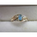 Exquisite 9ct Yellow Gold, Aquamarine & Diamond Vintage Ring. Size M 1/2