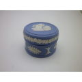 Wedgwood Blue Jasperware Small Round Lidded Pill or Trinket Box. 4.5cm x 3.1cm high