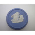 Wedgwood Blue Jasperware Small Round Lidded Pill or Trinket Box. 4.5cm x 3.1cm high