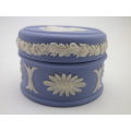 Wedgwood Blue Jasperware Small Round Lidded Pill or Trinket Box. 4.5cm x 3.1cm high