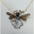 Edwardian c1910 Sterling Silver, Topaz and Seed Pearl Mechanical Bee Necklace 4,1g