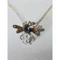 Edwardian c1910 Sterling Silver, Topaz and Seed Pearl Mechanical Bee Necklace 4,1g