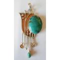 STERLING SILVER, COPPER, TURQUOISE and Cubic Zircona DESIGNER PENDANT 13.2g