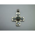 Mexican Sterling Silver, Hematite and Turquoise Designer Cross Pendant. 9grm 3.5 x 2.5 cm