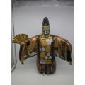 Oriental Masked Actor Painted Metal Figurine, Removeable mask and fan. 32cm