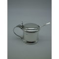Hallmarked Silver Mustard pot and spoon Original Blue glass liner Birmingham 1935, 1937 33 grms