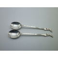 Pair BOWLING THEME Hallmarked silver spoons.Sheffield 1939 ASP Co 23grms 11.5 cm long. UNUSUAL!