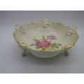 Vintage RC Rosenthal Moliere 3 footed bowl No 2875 with pink roses Kronach Germany 17 x 6.5cm