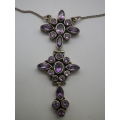 Magnificent Sterling Silver Necklace with 23 beautiful Natural Amethyst stones 15.3 grms