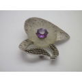 THEODOR FARHNER VINTAGE STERLING SILVER, Amethyst, Marcasite and FROSTED GLASS Brooch