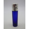 Antique Cobalt Blue Scent perfume bottle. Hallmarked silver lid, B/ham 1892 Hilliard & Thomason 7cm.
