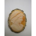Italian Vintage Shell Cameo Pendant (or brooch) set in 800 silver & Marcasite frame. 3.5cm.