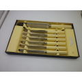 7 Quality Sheffield England Vintage Bone (or faux?) handled Knives Firth Braerley Stainless blades