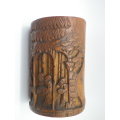 Antique 19th c Chinese Carved Bamboo brush pot. Scenes of immortals in a landscape. WOW!!