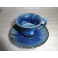 LINNWARE COBALT BLUE DEMITASSE CUP & SAUCER South African Pottery.