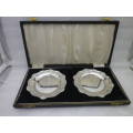 Pair Art Nouveau Hallmarked Silver small trays. Birmingham 1920, Lincolns Ltd 91 grms 10cm Boxed