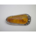 Gorgeous Large Sterling Silver & Polish AMBER brooch