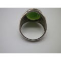 Vintage Sterling Silver and Jade Cabochon Ring. Size  U 1/2 8 grms Gorgeous!