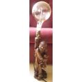 Happy Monk Large Chinese Carved Hard Wood table lamp with globe. Works perfectly. 62cm