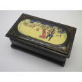 Vintage Russian Black Lacquered wood musical jewelery box. Works perfectly