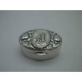 Catholic Our Lady Ornate Small Oval Silver plated Pill box or Rosary case