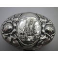 Catholic Our Lady Ornate Small Oval Silver plated Pill box or Rosary case